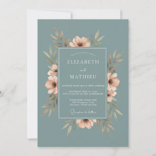 Convite Casamento com Eucalipto Folhagem Aço Pêssego
