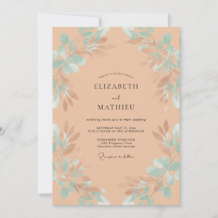Convite Casamento com Eucalipto Folhagem Damasco Espuma do