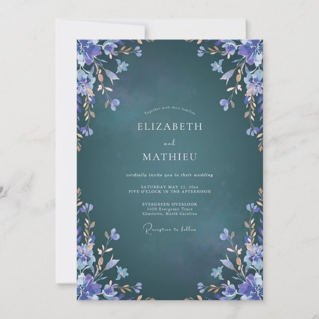 Convite Casamento com Eucalipto Folhagem Lavanda Meia-Noit (Frente)
