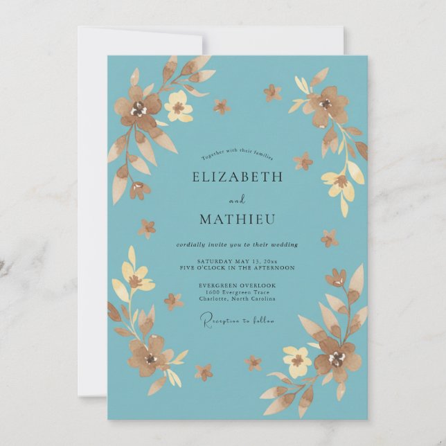 Convite Casamento com Eucalipto Golden Meadow de Aço (Frente)