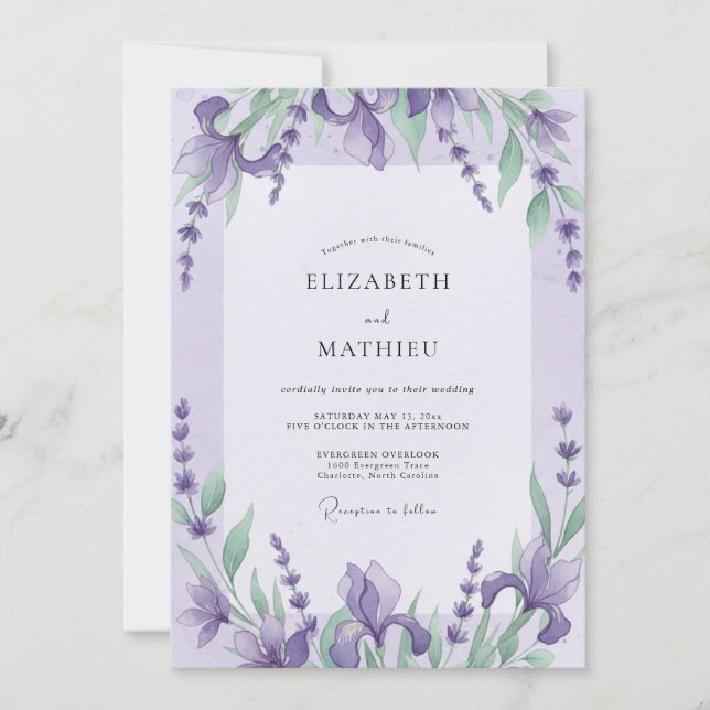 Convite Casamento com Eucalipto Íris Violeta (Frente)