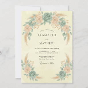 Convite Casamento com Eucalipto Pampas Apricot Seafoam