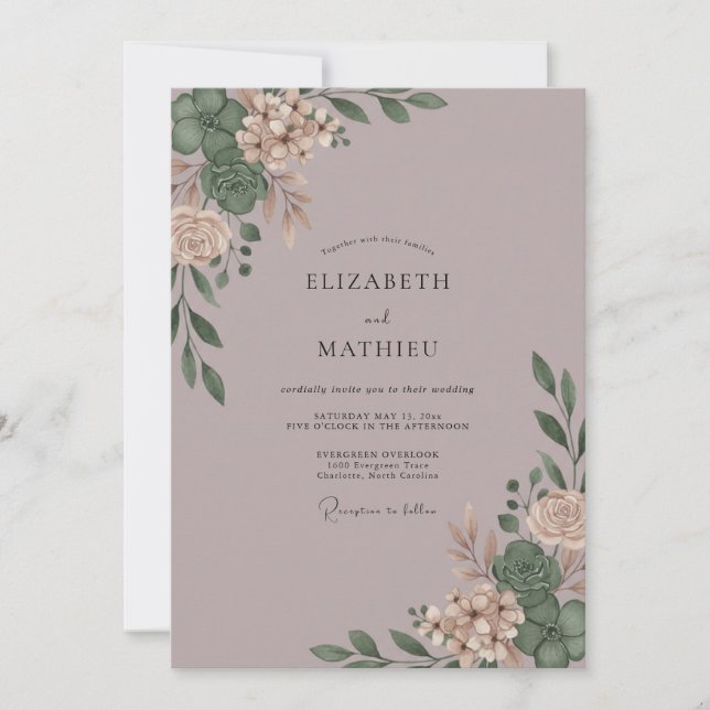 Convite Casamento com Eucalipto Roxo Empoeirado (Frente)