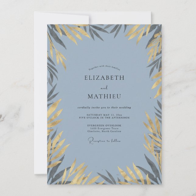 Convite Casamento com Eucalipto Salgueiro em Dourado e Ard (Frente)