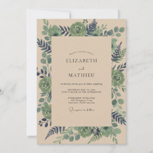 Convite Casamento com Eucalipto Suculento Oliva Azul