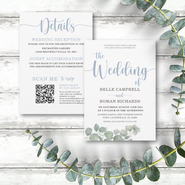 Convite Casamento com Eucalyptus Azul e Tudo em um (Criador carregado)
