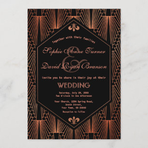 Convite Casamento com Excelente Gatsby Copper Art Deco 20