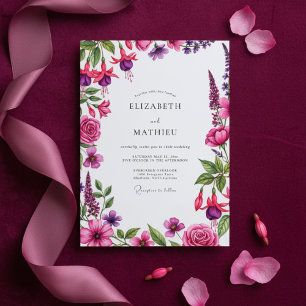 Convite Casamento com Explosão Floral Magenta