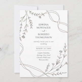 Convite Casamento com Faixa de Arte Minimalista e Flor Sil