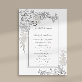 Convite Casamento com Faux Embossed Peony Ivory Calliograf