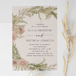 Convite Casamento com Fetos e Flores | Boho Soft Warm Taup