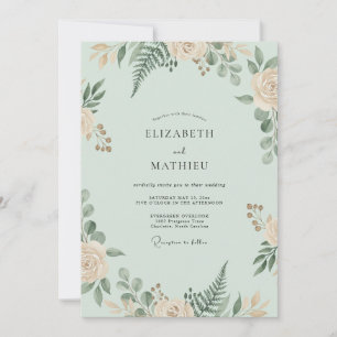 Convite Casamento com Fetos e Pêssego Seafoam