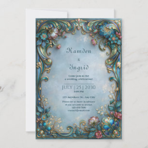 Convite Casamento com Filigrana Azul Nebuloso