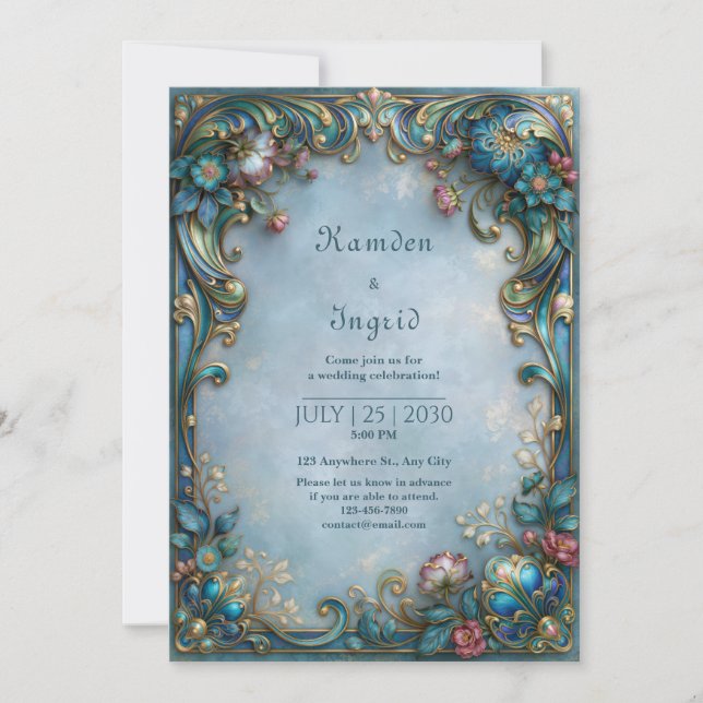 Convite Casamento com Filigrana Azul Nebuloso (Frente)