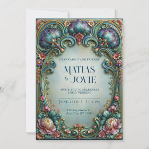 Convite Casamento com Filigrana de Ameixa Azul