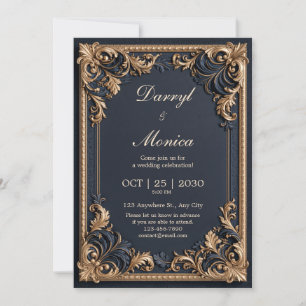 Convite Casamento com Filigrana Dourada à Meia-Noite