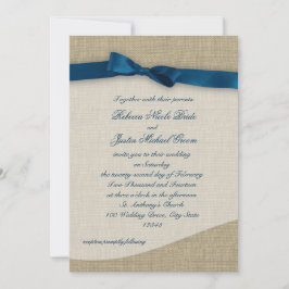 Convite Casamento com Fita Azul e Burlap