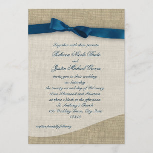 Convite Casamento com Fita Azul e Burlap
