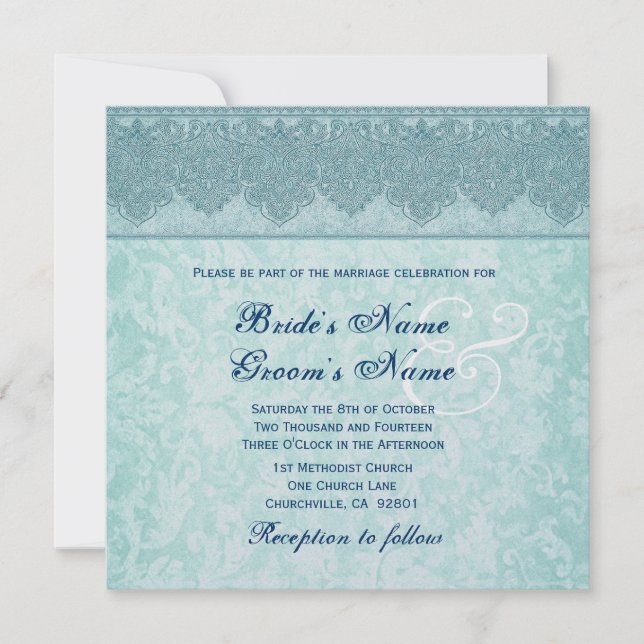 Convite Casamento com Fita de Azul Aqua (Frente)