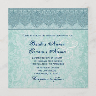 Convite Casamento com Fita de Azul Aqua