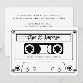 Convite Casamento com Fita de Música Retro Estilo Anos 80