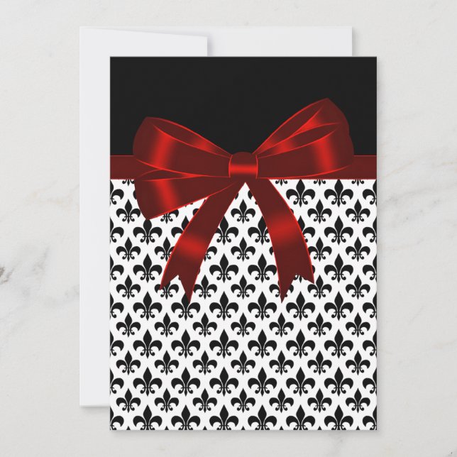 Convite Casamento com Fleur De Lis Preto e Vermelho (Frente)