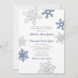 Convite Casamento com Floco de Neve de Inverno Azul Marinh