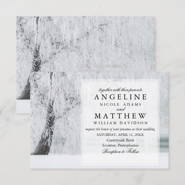 Convite Casamento com flocos de neve da Maravilha Elegante (Frente/Verso)