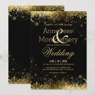 Convite Casamento com flocos de neve Dourados e pretos