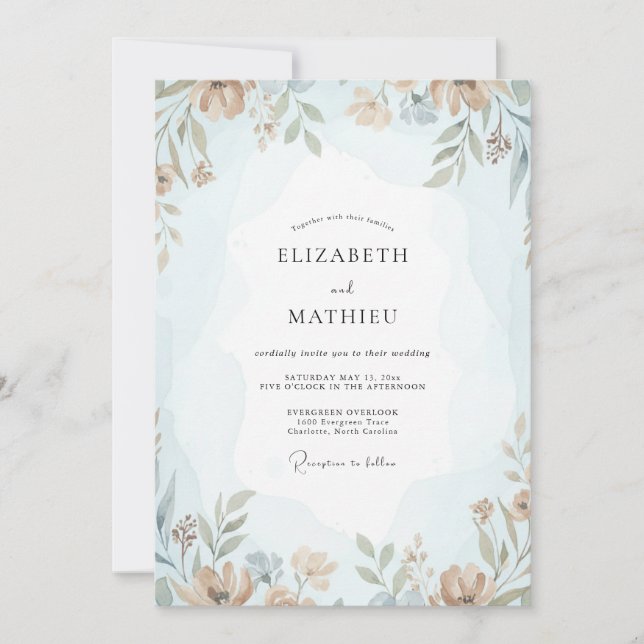Convite Casamento com Flor de Açúcar Azure (Frente)