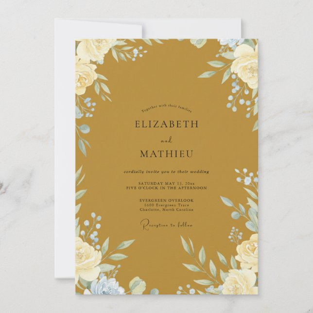 Convite Casamento com Flor de Açúcar Ochre (Frente)