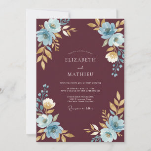 Convite Casamento com Flor de Água Marinho