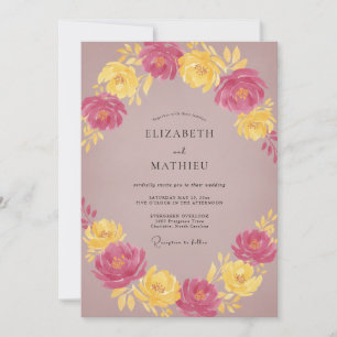 Convite Casamento com Flor de Amarelo Bege Suave