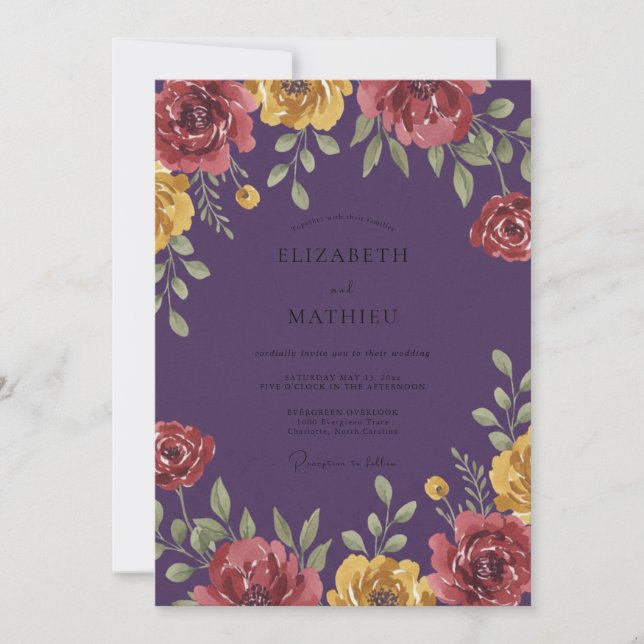 Convite Casamento com Flor de Ameixa Amarela (Frente)