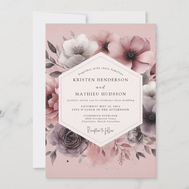 Convite Casamento com Flor de Ameixa Embaçada (Frente)