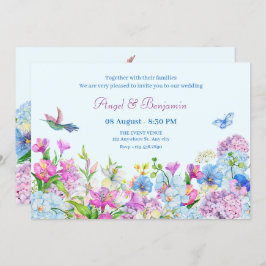 Convite Casamento com flor de Aquarela Azul