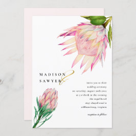 Convite Casamento com Flor de Aquarela Rosa-Protea Rei