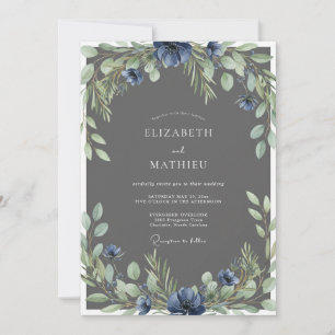 Convite Casamento com Flor de Ardósia de Aço