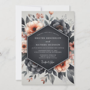 Convite Casamento com Flor de Azul Empoeirado