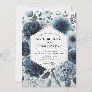 Convite Casamento com Flor de Azul Poético e Sombrio