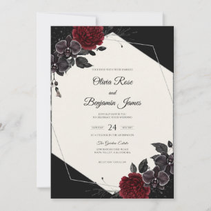 Convite Casamento com Flor de Bloom Carmesim Preto
