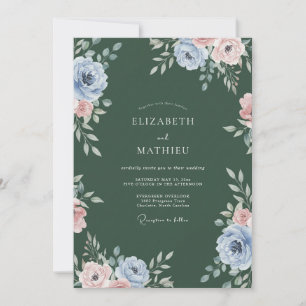 Convite Casamento com Flor de Blossom Pintada em Verde Caç
