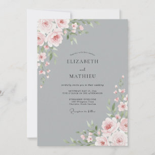 Convite Casamento com Flor de Blossom Prata Ardósia