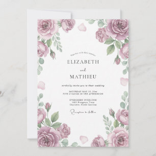 Convite Casamento com Flor de Blossom Rosa Poeira Suave