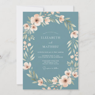 Convite Casamento com Flor de Blush de Aço