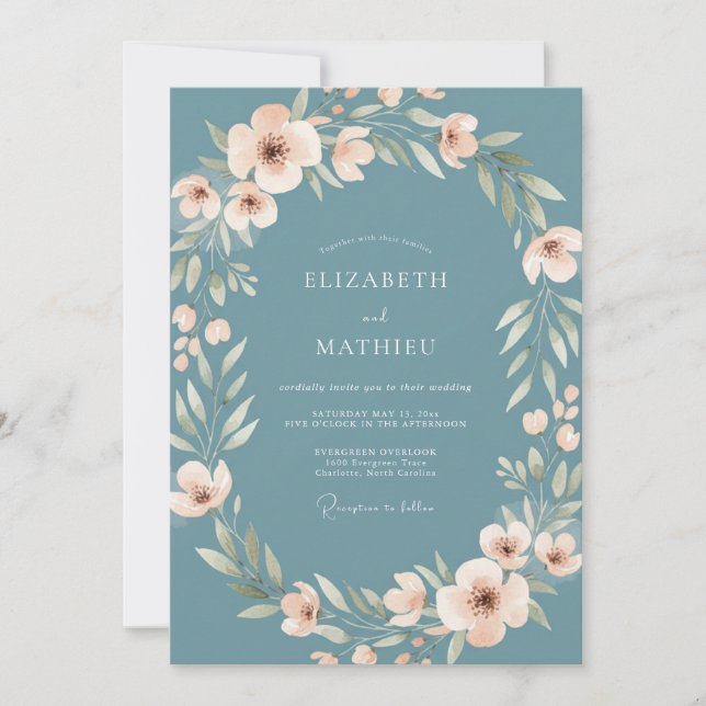 Convite Casamento com Flor de Blush de Aço (Frente)