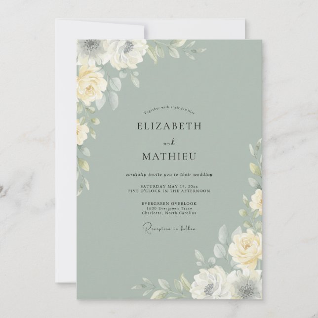 Convite Casamento com Flor de Celadon Suave (Frente)