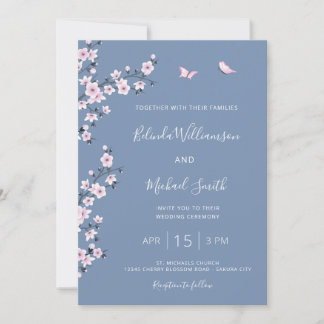 Convite Casamento com Flor de Cerejeira Azul