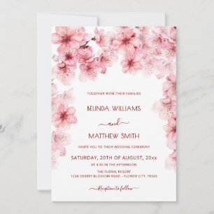 Convite Casamento com Flor de Cerejeira em Aquarela
