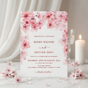 Convite Casamento com Flor de Cerejeira em Aquarela